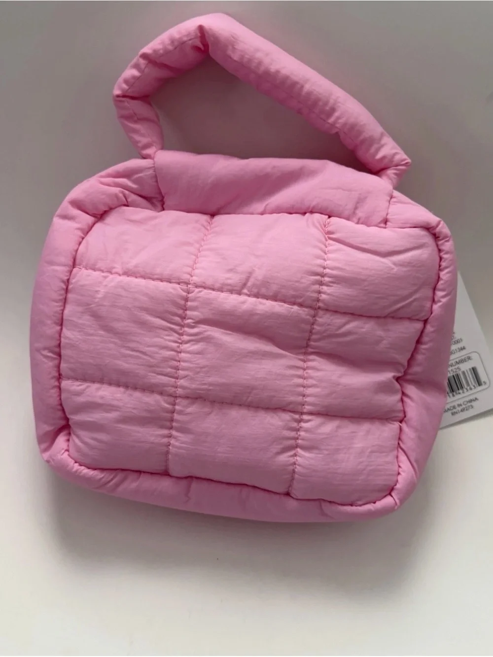 Pink Quilted Makeup Bag with Handle Polyester 8x8x3 in Cosmetic Organizer